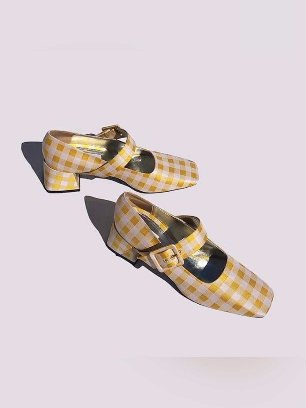 Suzanne Rae Vichy Gingham Mary Jane Pumps Yellow White 36.5 NEW Square Toeโ